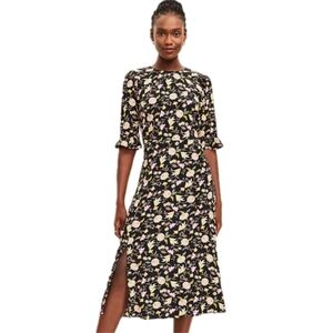 Loft Elbow Sleeve Floral Dress Black Size 12